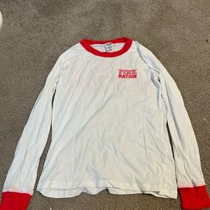 Pink VS; white and red sleeping long sleeve shirt; worn once; light and comfy